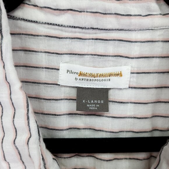 Pilcro Anthropologie Top Womens XL Linen Blend Serena Surf Henley Embroidered - Picture 11 of 12